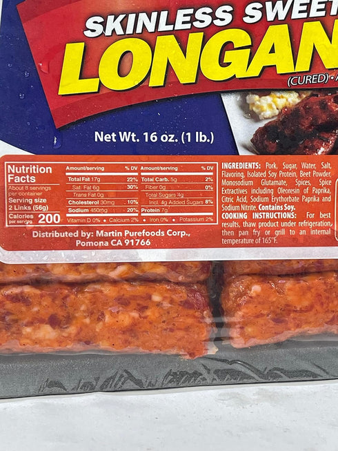 Generic 16 oz (2-Pack) Martin Purefoods Longanisa Sweet Pork Skinless