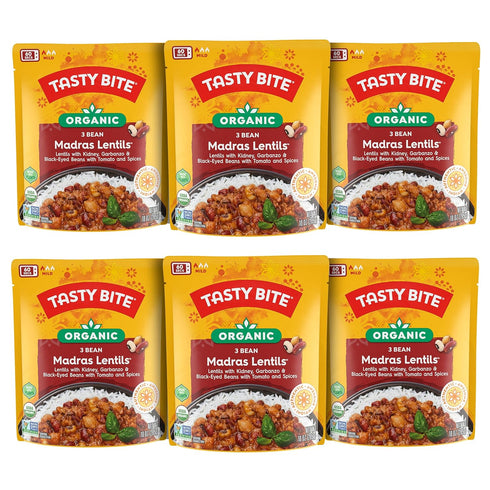 Tasty Bite Organic 3 Bean Madras Lentils, 10 Ounce, Pack of 6,