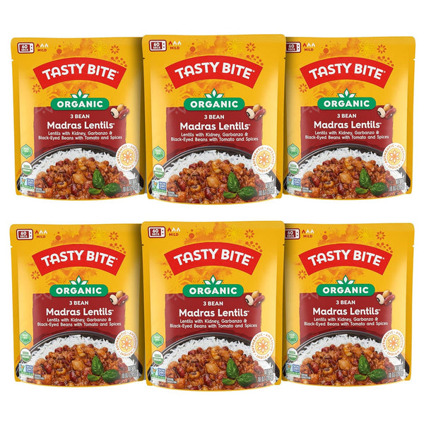 Tasty Bite Organic 3 Bean Madras Lentils, 10 Ounce, Pack of 6,