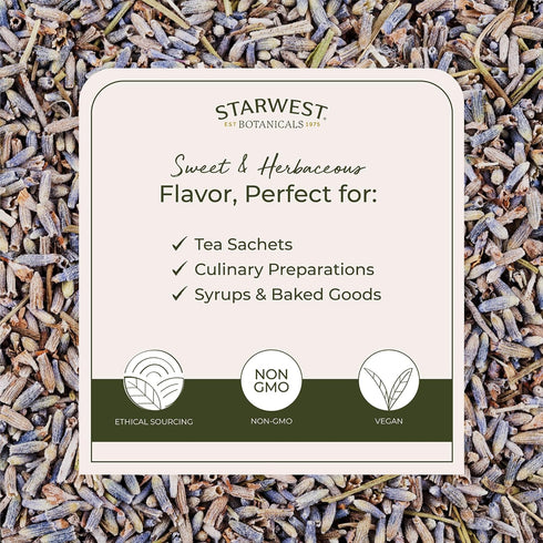 1 lb Starwest Botanicals Dried Lavender Flowers Extra Organic - Edible Loose Lavender Buds for Tea, Drinks, Baking