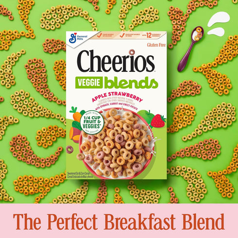 10.6 oz Cheerios Veggie Blends Breakfast Cereal, Apple Strawberry, Made with Fruits and Veggies
