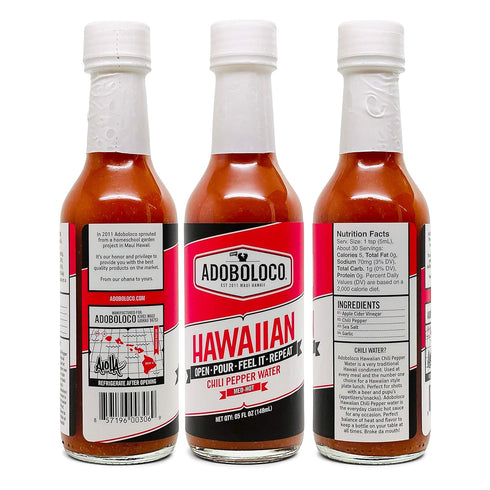 (3-Pack) 5oz Adoboloco Hot Sauce Hawaiian Chili Pepper Water Sauce Medium Hot Super Tasty Fiery Chili Pepper Sauce