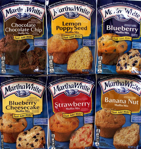 Martha White Muffin Mix Sampler Package, 6 Pack with Favorite Banana Nut & Various Flavors