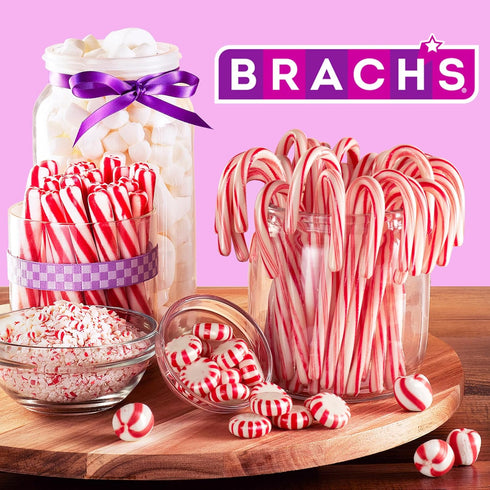 3.9 lb (350 Count) Brach's Bobs Sweet Stripes Soft Peppermint Candy, Individually Wrapped Pieces, Tub