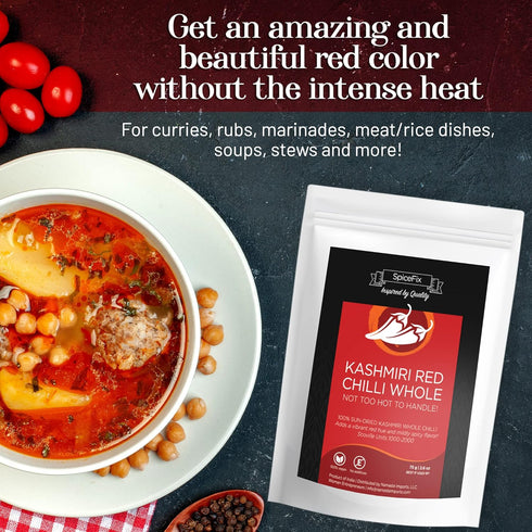 SpiceFix Whole Kashmiri Red Chilli Pepper, Mild to Medium Heat, Sun-Dried Red Pepper, 2.6 Ounces