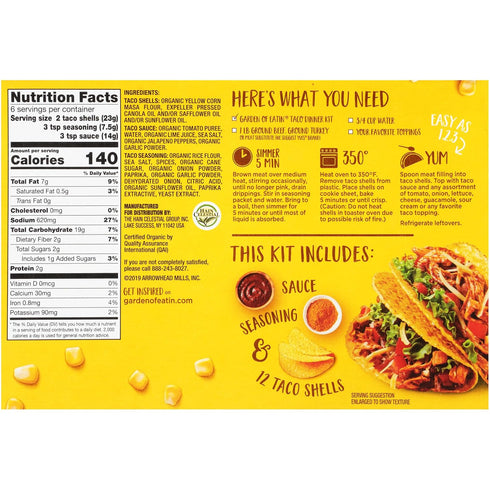 12 9.4 Oz Garden of Eatin', Yellow Corn Taco Shells, Dinner Kit, Taco Shells