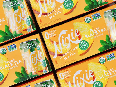 (30mg) 12 oz 24 pack 0 0 0 Nixie Sparkling Water, Peach Black Tea, Lightly Caffeinated | fl cans, | Organic, Vegan