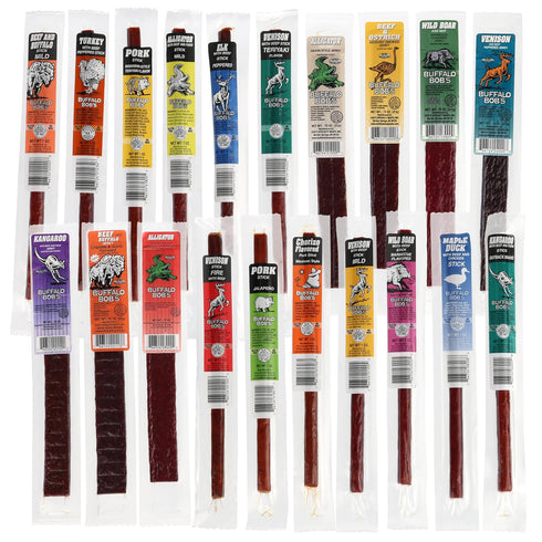 20 Buffalo Bob's Exotic Jerky Gift Box - Staff Favorite Piece Assortment: Alligator, Buffalo, Venison, Beef, Ostrich