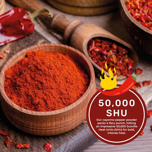 Spicy World 5 LBS 50K Hot Cayenne Pepper Powder Bulk Jar - Red Ground Pepper SHU Heat Unit - Gluten Free - Also Great