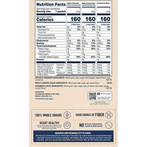 Pack, 10 Quaker, Instant Oatmeal, Variety Ct