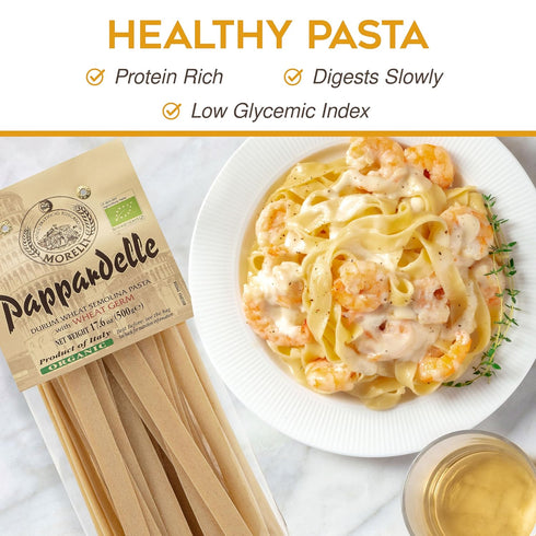 17.6 oz (500 Pack 1 Morelli Organic Pappardelle Pasta Noodles - Imported Pasta from Italy, Wide Pappardelle Noodles