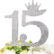 Number 15 Quinceanera Rhinestone Princess Crown Monogram Cake Topper for Sweet 15th Birthday Party (Silver)