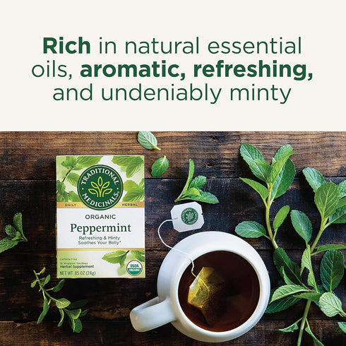 96 (6 Pack) Traditional Medicinals Tea, Organic Peppermint, Soothes Your Belly, Refreshing & Minty, Tea Bags