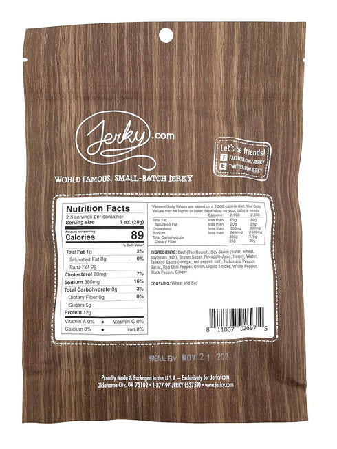 100% (2.5 Pack 3) Jerky.com All Natural Habanero Beef Jerky - No Added Preservatives, No MSG or Nitrates - Spicy, Fiery