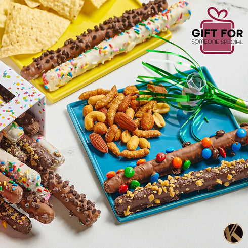 (10 KREMERY Creamy Chocolate Cravings - Mothers Day Treats, Chocolate Covered Pretzel Rods Gift Basket with Candied