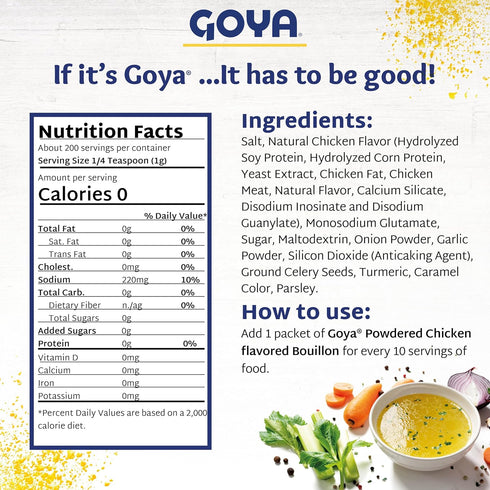 Packets, 7.05 oz (2-Pack), Goya Chicken Bouillon Powder Instant Broth and Seasoning for Soups, Stews, Rice, and Gravy
