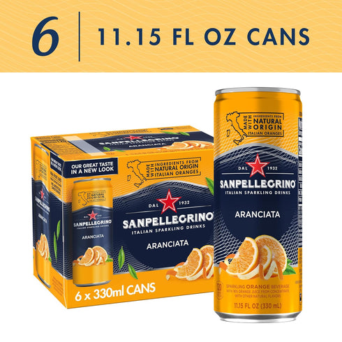 6 Pack Sanpellegrino Italian Sparkling Drink Aranciata, Sparkling Orange Beverage, Of Cans