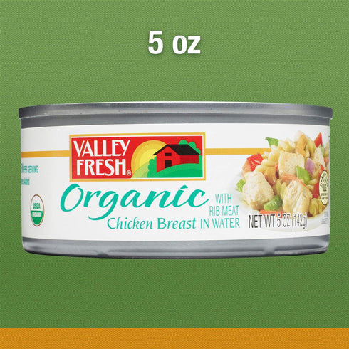 VALLEY FRESH 5 (Pack 4) Organic Canned Chicken Breast with Rib Meat in Water, Ounce