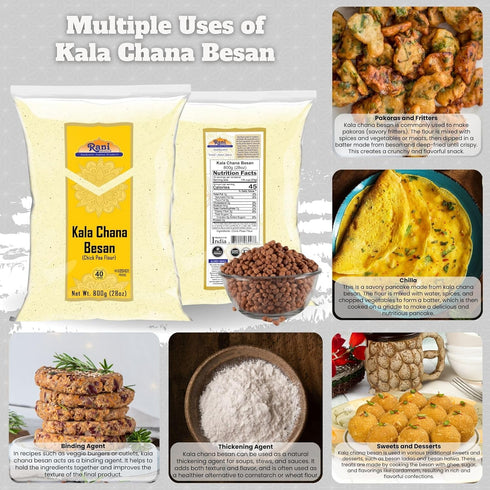 28oz (1.75lbs) 800g Rani Kala Chana Besan (Chick Peas Flour) ~ All Natural | Vegan | Gluten Friendly | NON-GMO | Kosher
