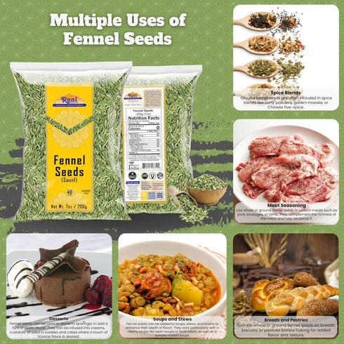 Rani Fennel Seeds (Saunf Sabut) Whole Spice - 7oz (200g) - All Natural, Gluten Friendly, NON-GMO, Kosher, Vegan