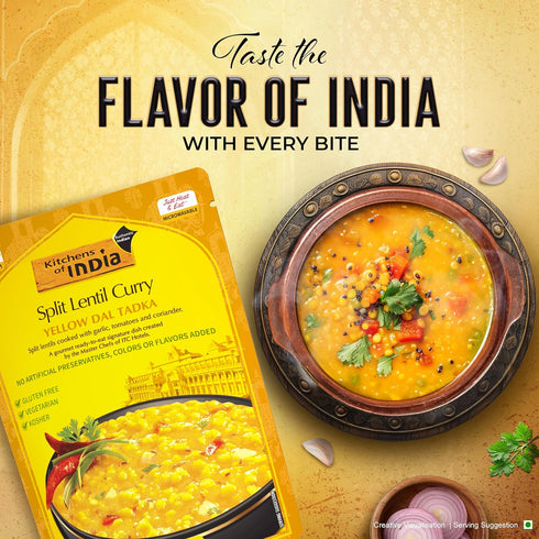 10-Ounce (Pack 6) Kitchens Of India Ready To Eat Yellow Dal Tadka, Split Lentil Curry, Boxes