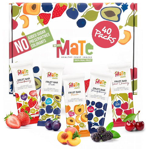 Mate Fruit Bars Variety Pack (40 Pack) - 100% Natural Real Fruit