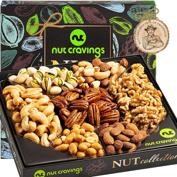 NUT CRAVINGS - Mothers Day Treats, Nut Collection Gift Basket in Elegant