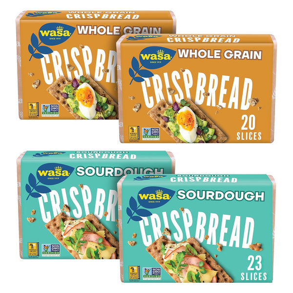 Wasa Crispbread Variety Pack (Pack of 4), Sourdough and Whole Grain, Crackers,