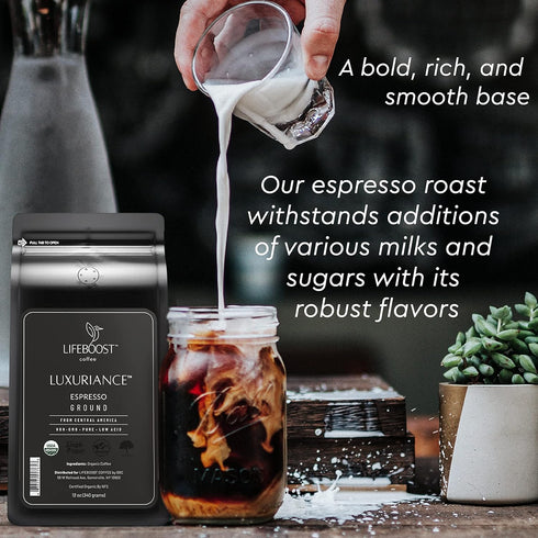12oz Lifeboost Organic Espresso Ground Coffee - Non-GMO Low Acid Single Origin USDA Shade Grown Organic Espresso Coffee