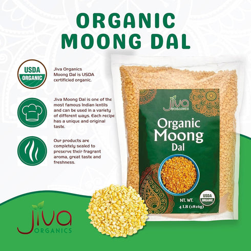 4 Jiva USDA Organic Moong Dal Yellow - Pound (Split Mung Beans Washed)