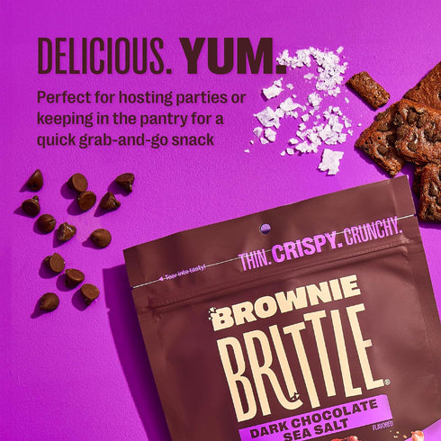 (Pack 6, 5 oz), Brownie Brittle Dark Chocolate Sea Salt Thin and Crispy Sweet Snacks of Rich Gourmet Brownie Bites