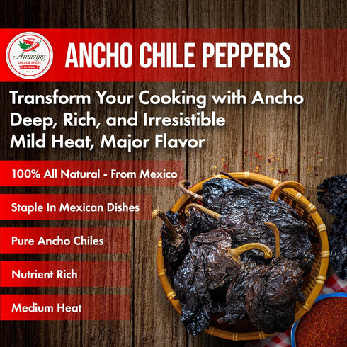 Dried Ancho Chiles Peppers 4 oz, Natural & Premium for Authentic Mexican Mole, Sauces, and Salsas