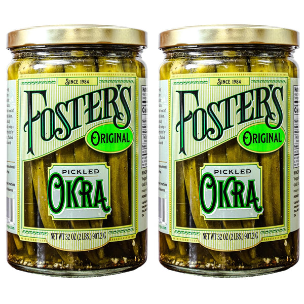 Foster's Pickled Okra in Jar, Original, 32oz, 2 Pack, Traditional Pickled Vegetables
