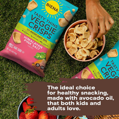 4-Pack, 4 BIENA Tasty Thins Veggie Crisps - Made with Avocado Oil - Low Calorie Veggie Chips for Adults and Kids