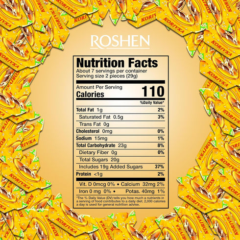 7.23oz (205g), 14 Pack 1 Roshen Korivka Milk Fudge Candy, Approx. Pieces, Ukrainian Non-Glazed Dairy Fudge with Sugary
