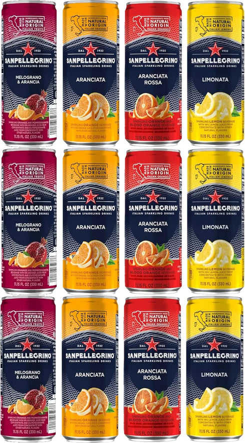 San Pellegrino Sparkling Water Variety- 4 Flavors 12 Pack 3 Cans of