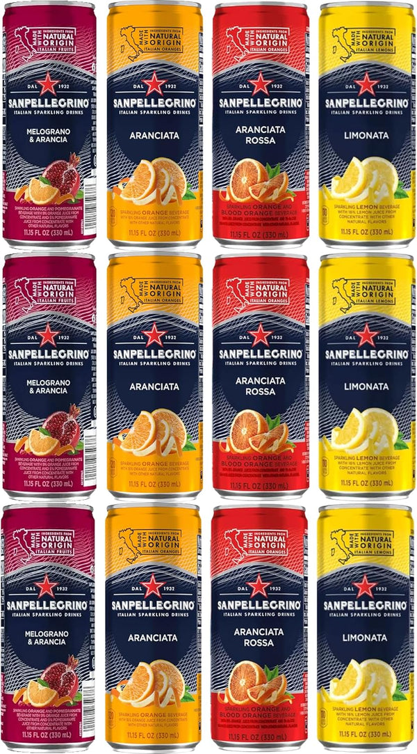 San Pellegrino Sparkling Water Variety- 4 Flavors 12 Pack 3 Cans of