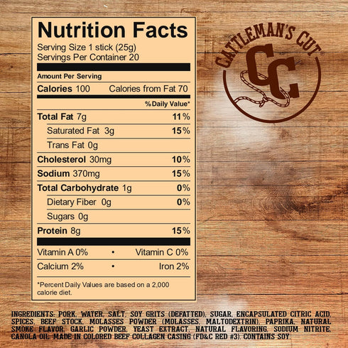 0.9 20 pack Cattleman's Cut Old Fashioned Smoked Sausages Meat Snacks, Ounce