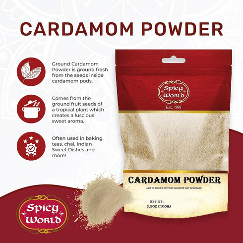 Spicy World Ground Cardamom Powder (Cardamon), 3.5 Ounce Bag