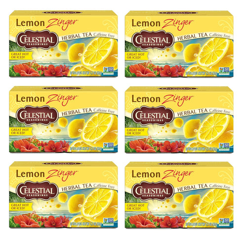 Celestial Seasonings Lemon Zinger Herbal Tea, Caffeine Free, 20 Tea Bags Box,