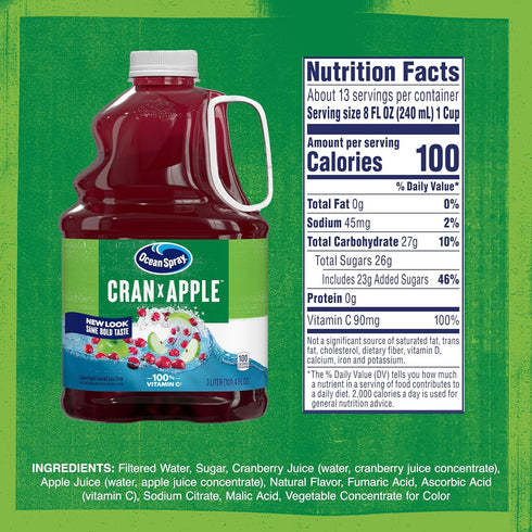 101.4 Oz (Pack 1) Ocean Spray Cran-Apple Cranberry Apple Juice Drink, Fl Bottle