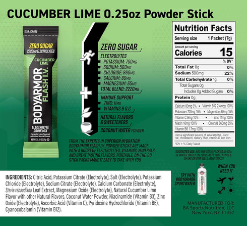Packets, Packs, (6 Count) (Pack 2) BODYARMOR Flash IV Electrolyte Cucumber Lime - Zero Sugar Drink Mix, Single Serve