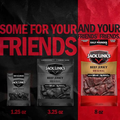 100% 10g 8 oz Jack Link's Beef Jerky Half Pounder - Original - Made with Real Beef - Ready to Eat Real Meat Protein