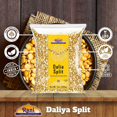 Rani Daliya Split (Roasted Split Chickpeas Dalia), 7oz (200g), All Natural, Vegan, Indian Origin
