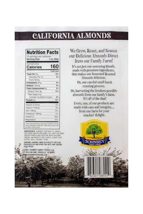 (3-Pack) Balsamic Herb Roasted Seasoned Salt Vinegar and Herb Flavored Tangy Snack Almonds Steam Pasteurized by Sohnrey