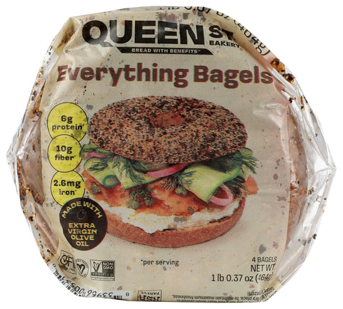 Queen St. Bakery 4 Count Everything Superfood Bagels Vegan, Protein & Fibre, Gluten-Free, Allergen Free Bagels