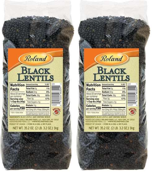 Roland Foods Dried Black Lentils, Specialty Imported Food, 35.2-Ounce Bag (Pack of