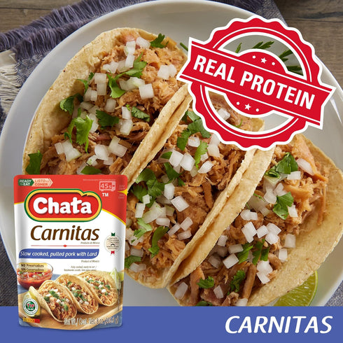 8 oz, Pack 2 Chata Authentic Mexican Carnitas, Slow Cooked Pork