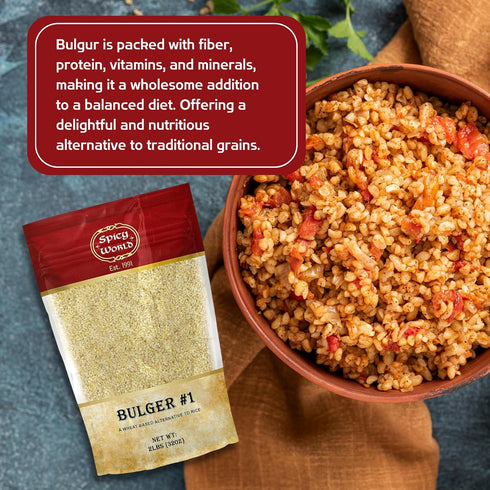 Spicy World #1, 2 LB (32oz) 100% Bulgur Cracked Wheat Fine Bag | USA Grown Bulgar Wheat for Tabouleh | Natural & Pure |