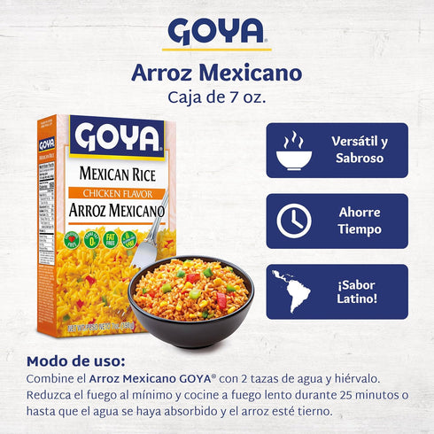 Pack 3 (7 oz Goya Mexican Rice, Chicken Flavored, of Boxes) Zesty Mexican-Style Long Grain Rice with Corn, Peppers